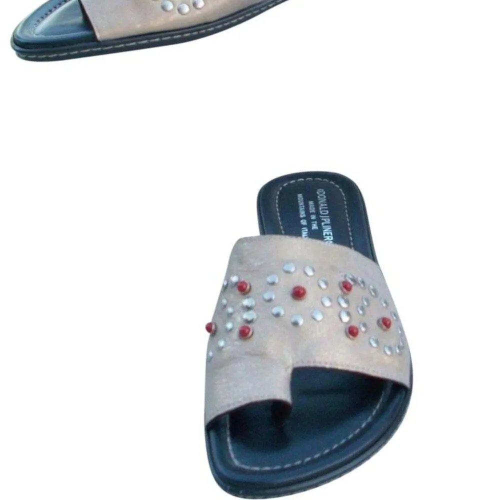 Donald Pliner Metallic Leather Shoe Rubber Flex Shoe Sandal Slide New NWT $285 Tan Size 7 - Image 5