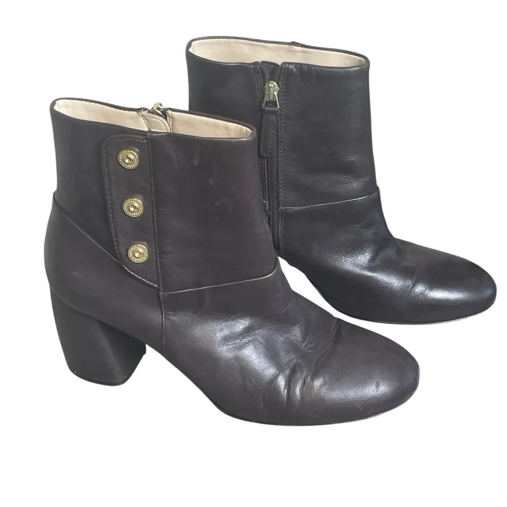 Nine West NWKirtley Women's Chunky Heel Leather Ankle Boots Brown‎ 9.5 Zipper - Image 2
