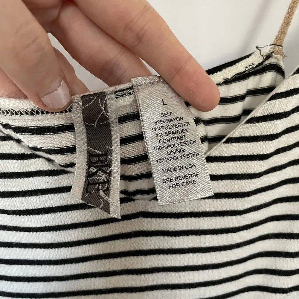 Anthropologie BKE Black White Striped Top Beige Chiffon Asymmetrical Maxi Dress - Image 3