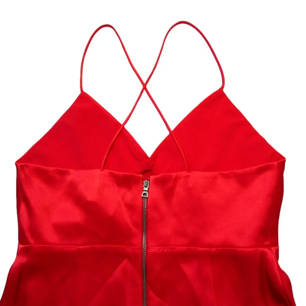 NWT Alice + Olivia Loraine Slipdress in Bright Poppy Seamed Satin Midi Dress 2 - Image 9