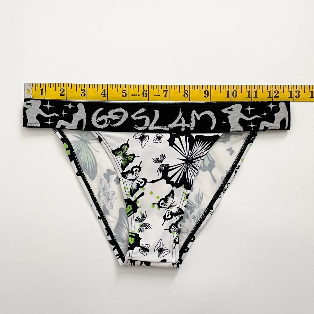 69 Slam White Black Green Butterfly Bikini Bottoms NWT Small Elastic Waistband - Image 6