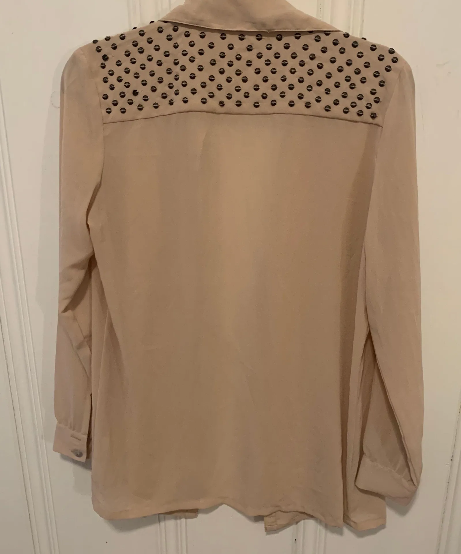 Bar III Tan Studded Long Sleeve Button Down Blouse - Image 2