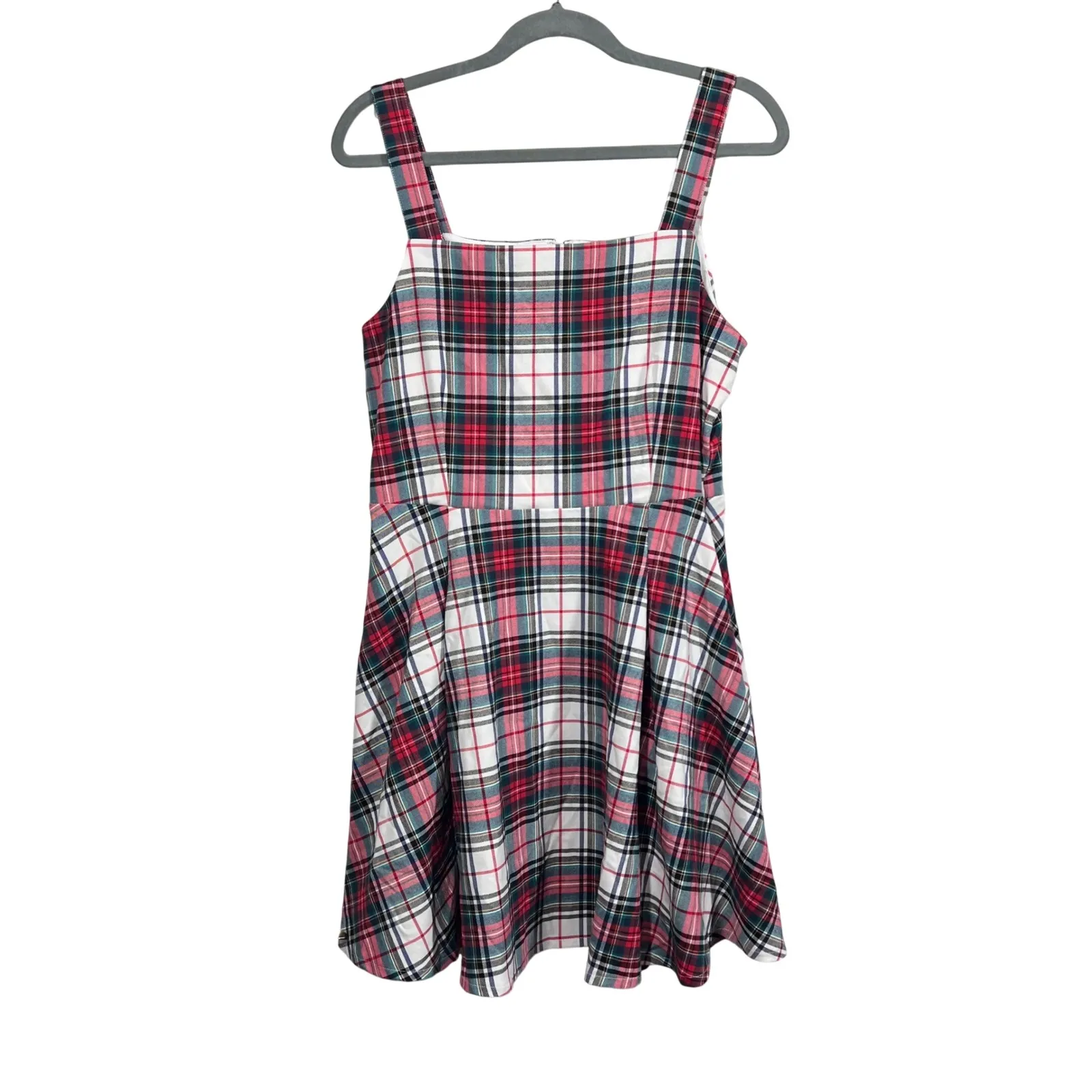 Copper Key Plaid Pinafore Dress Women's Red Green White Square Neck A-line Large - Image 2