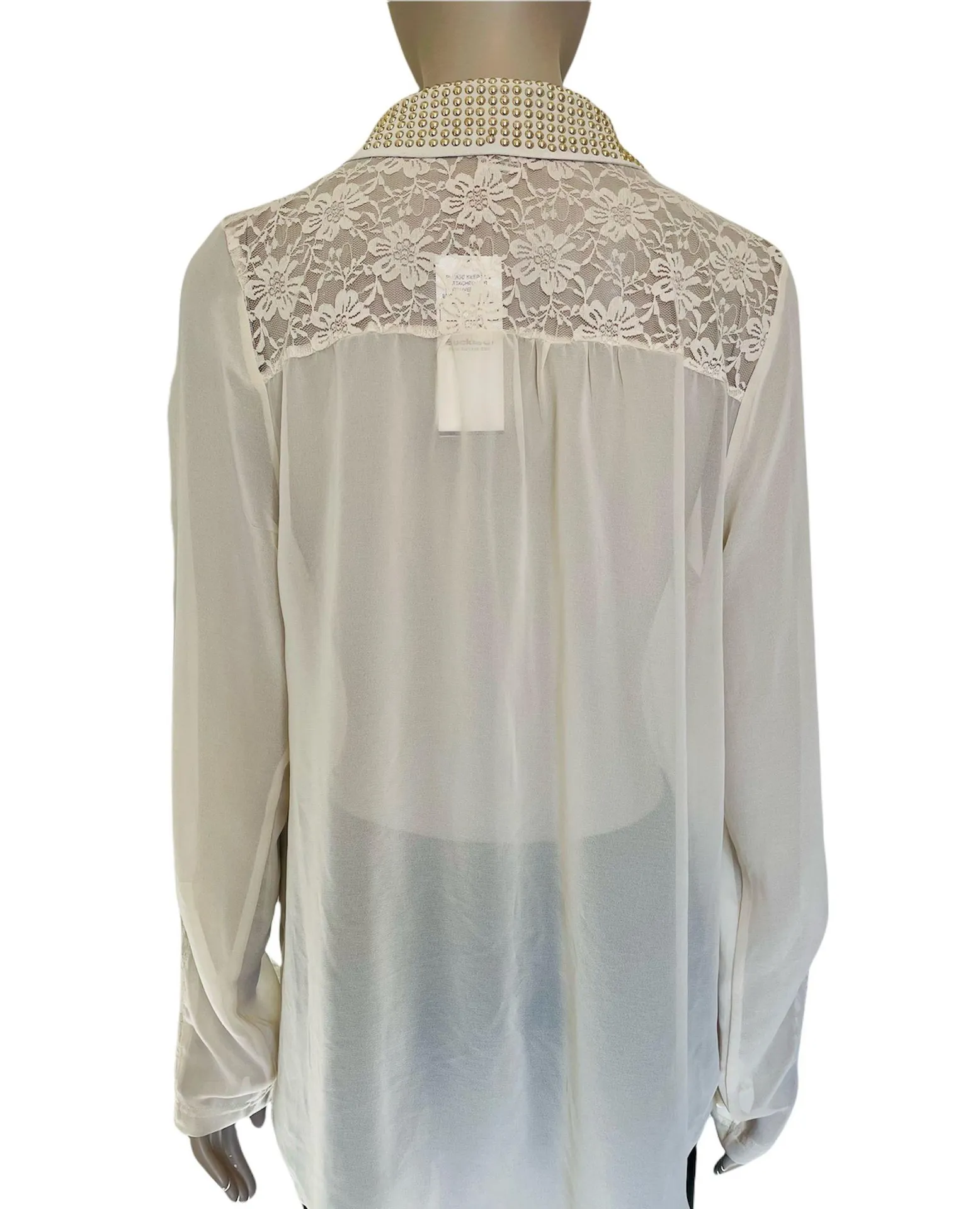 Sheer Cream Button Front Lace Shirt NWT - Image 4
