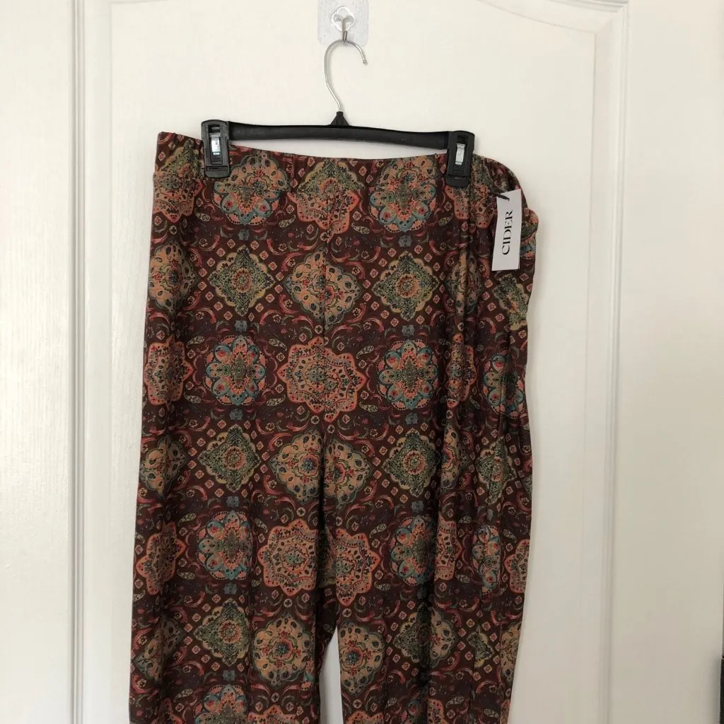 Cider Womens Floral Boho Patterned Pants Wide Leg Pull-On‎ Size 2XL Brown NWT - Image 3