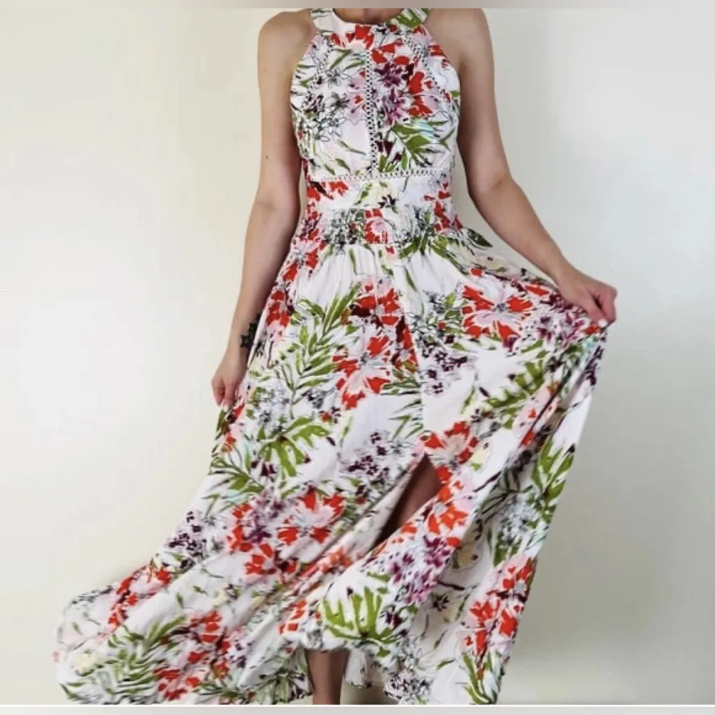 Abel the Label Anthropologie Maxi Halter Tie Back Floral Orchid Vienna Dress M - Image 4