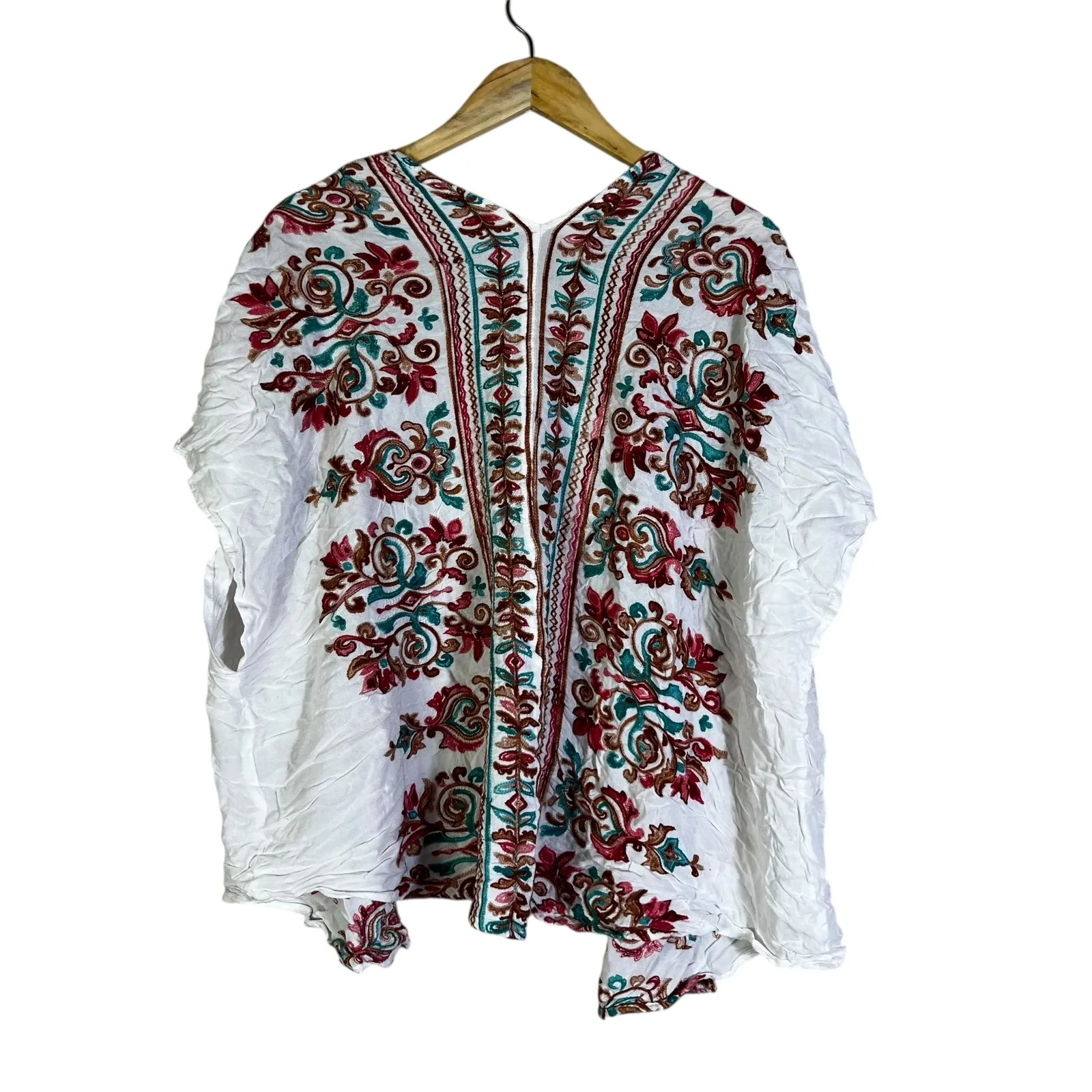 Umgee USA Embroidered Kimono Cardigan White Red Teal Floral Boho Plus Size Size undefined - Image 3