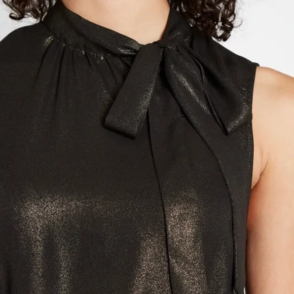 ModCloth Bronze Sleeveless Shimmery Neck Tie Blouse Size‎ M - Image 3