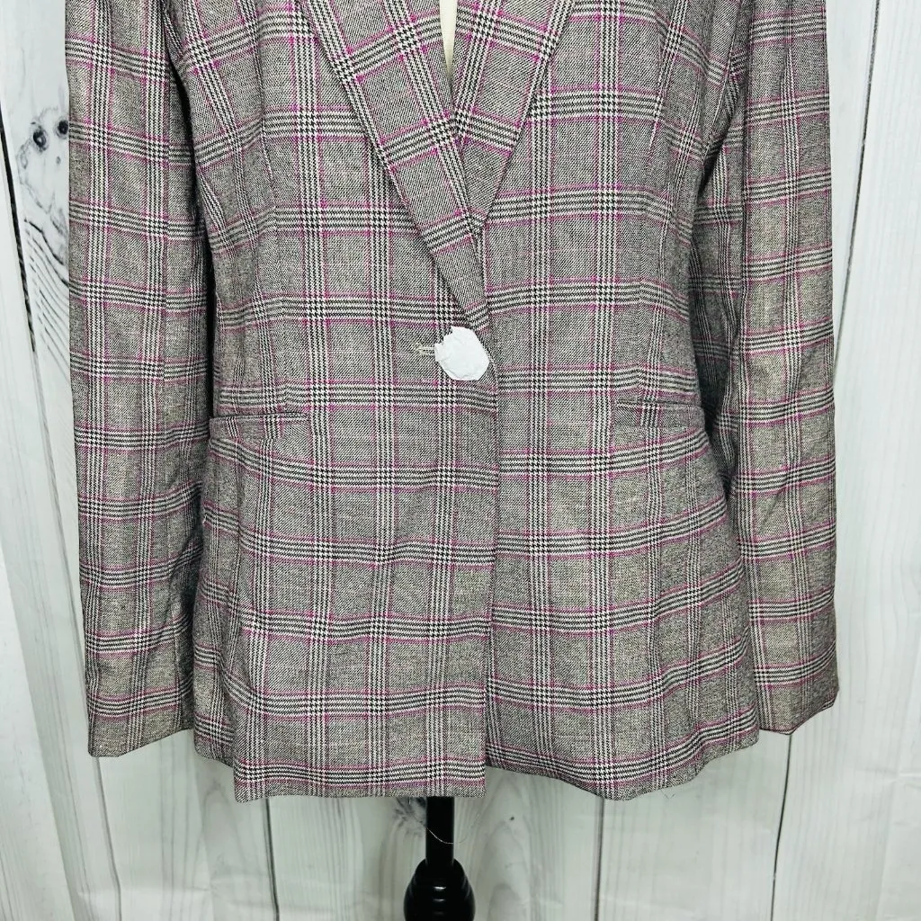 NWT Boston Proper Glen Plaid Single Button Lined Business Blazer Sz 12 Gray Pink - Image 3