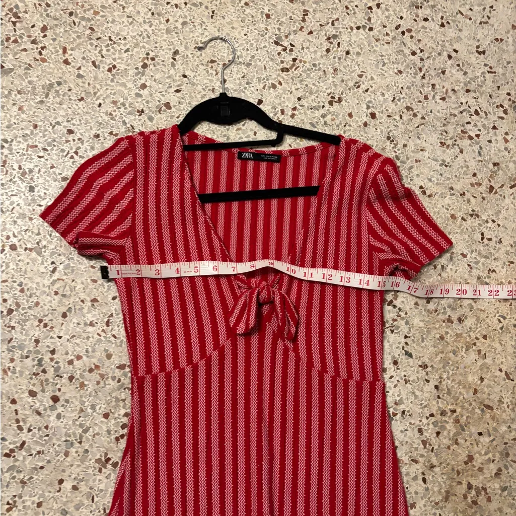 Zara red striped sailor flare tie knot dress small - Image 6