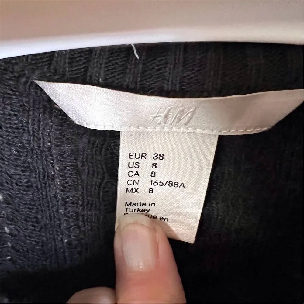 H&M Womens Size 8 Black Ruffle Trim Cable Knit Pullover Mock Neck Sweater Career - Image 4