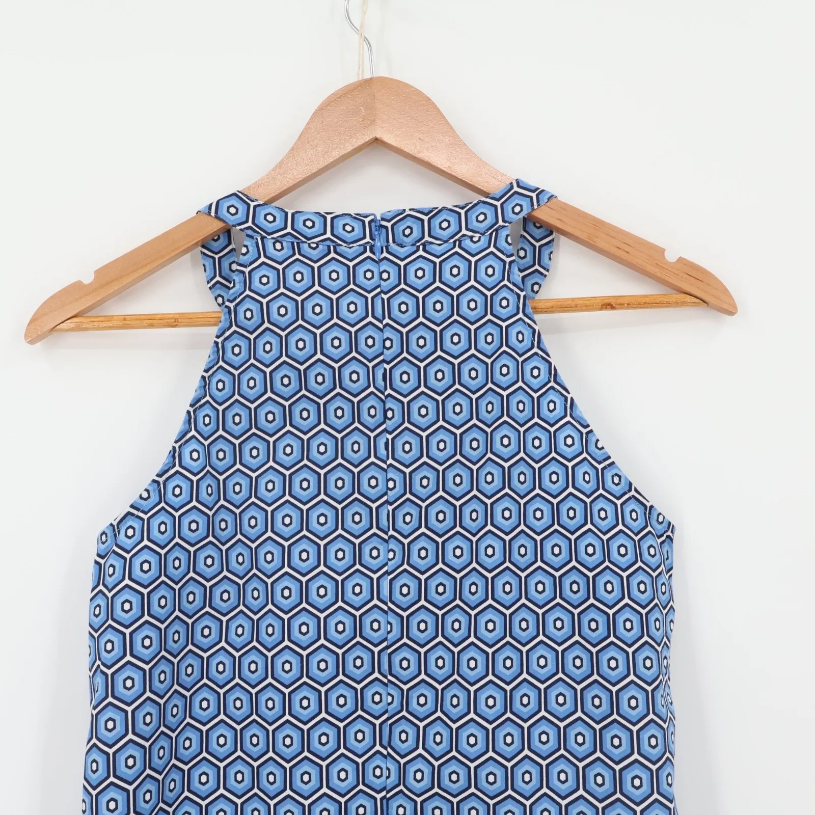 Geometric Halter Dress Pockets‎ Blue Retro Mod Preppy Vacation Summer Size 2 - Image 8
