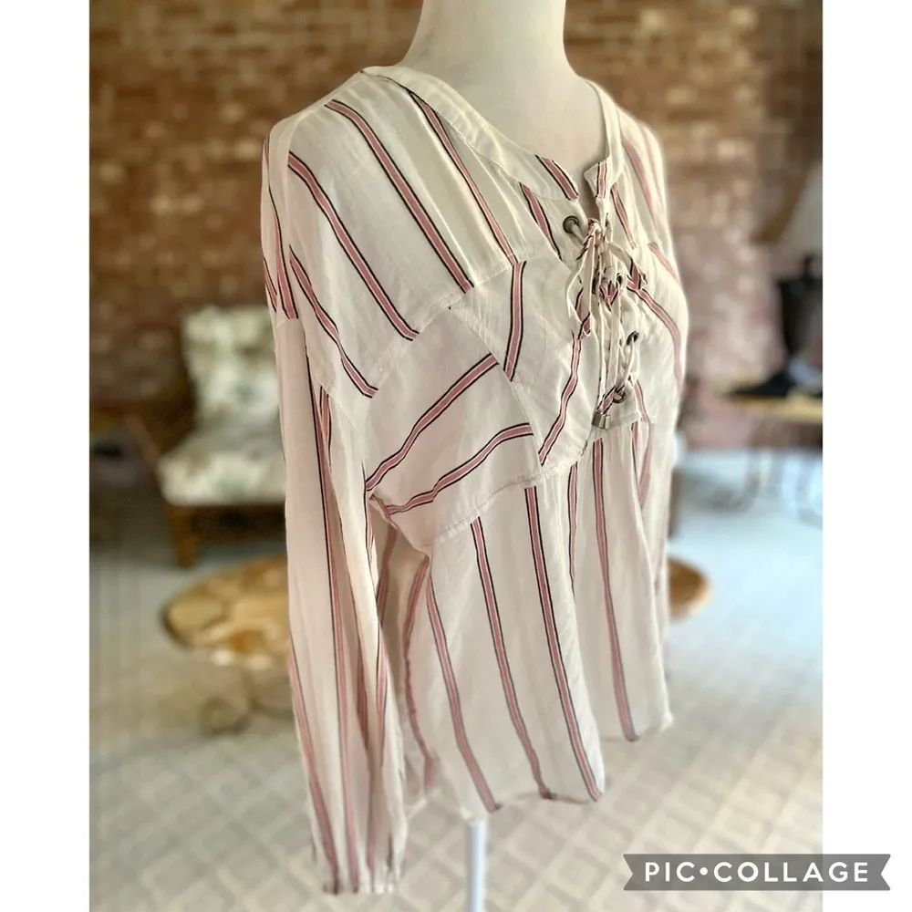 Splendid Top Sailboat Striped Lace-up Ivory S Long Sleeve Boho Relaxed Nautical - Image 10