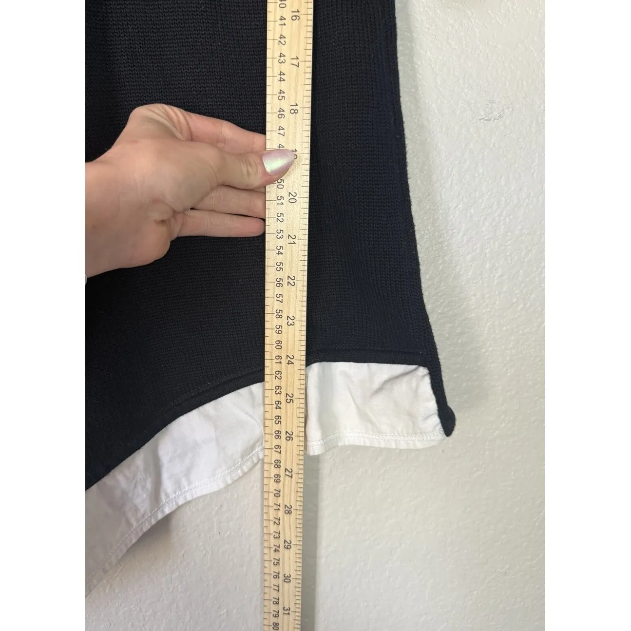 Rani Arabella Asymmetrical Knit Sweater w/ Faux White Undershirt Layer Size M Black Size M - Image 4