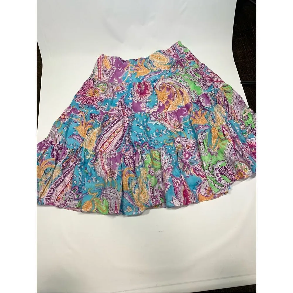 Lauren Ralph Lauren 100% linen tiered Paisley Midi skirt size large - Image 3