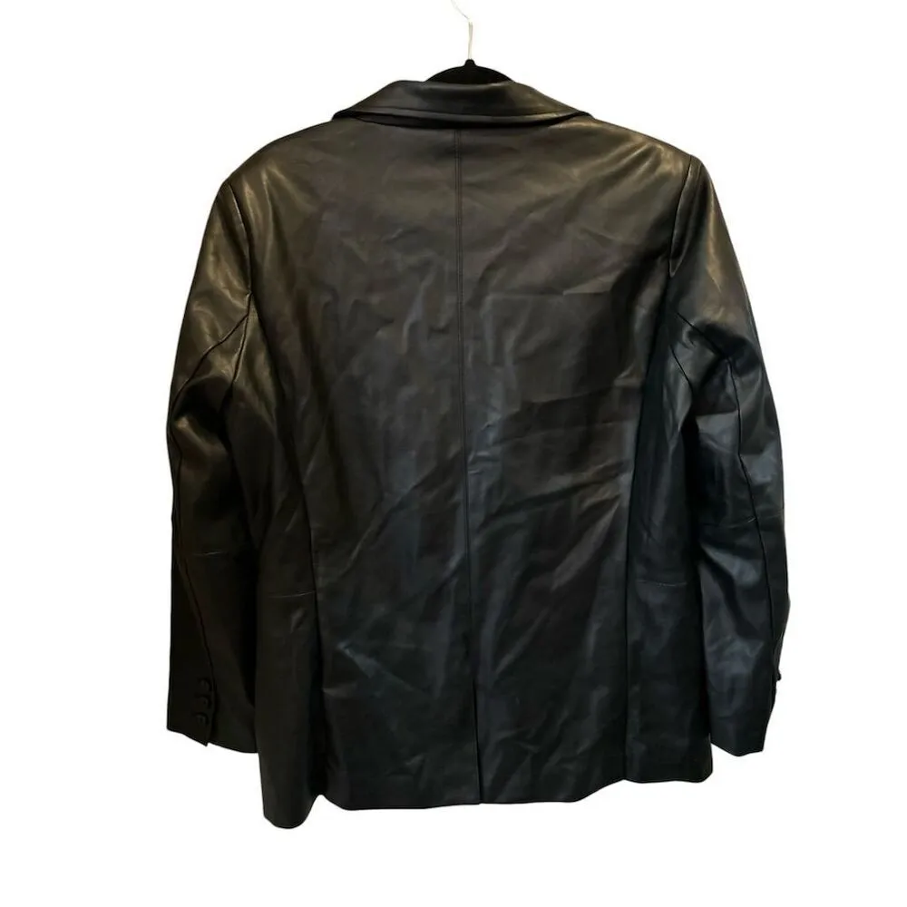 Evereve Women's Black Leather Jacket Size L Mid-Length Button-Up‎ - Image 4