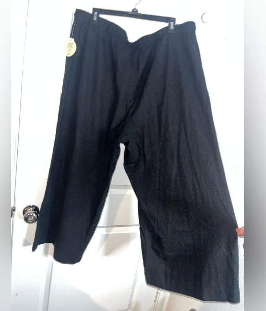 Dip NWT Black Drawstring Scrunch Waistband Linen Blend Palazzo Wide Leg Pants 2X - Image 9