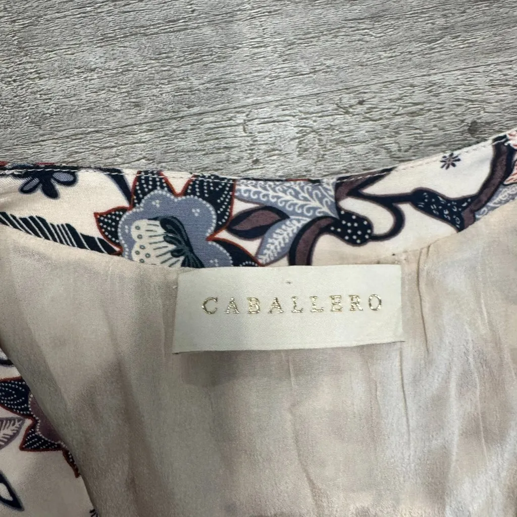 Anthropologie Caballero Ivory Floral Handkerchief Hem Dress Short Sleeve M18 - Image 2