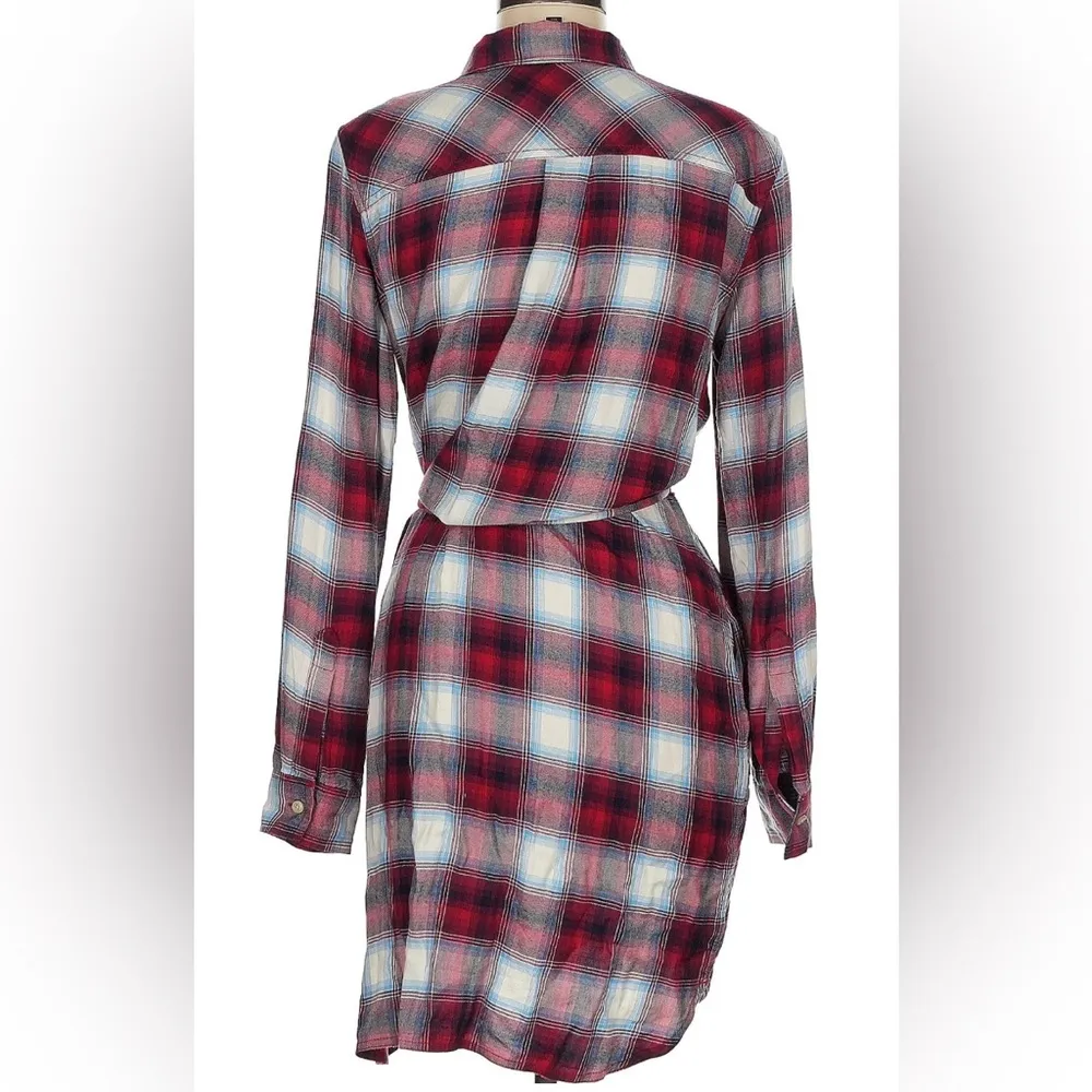 Gap + Pendleton Plaid Shirt Dress Burgundy Red White Light Blue Preppy Western M - Image 6