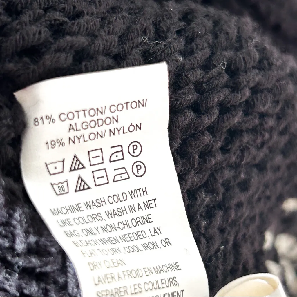 Lucky Brand Novelty Stitch Open Front Western Boho Black and White Cardigan S - Image 4