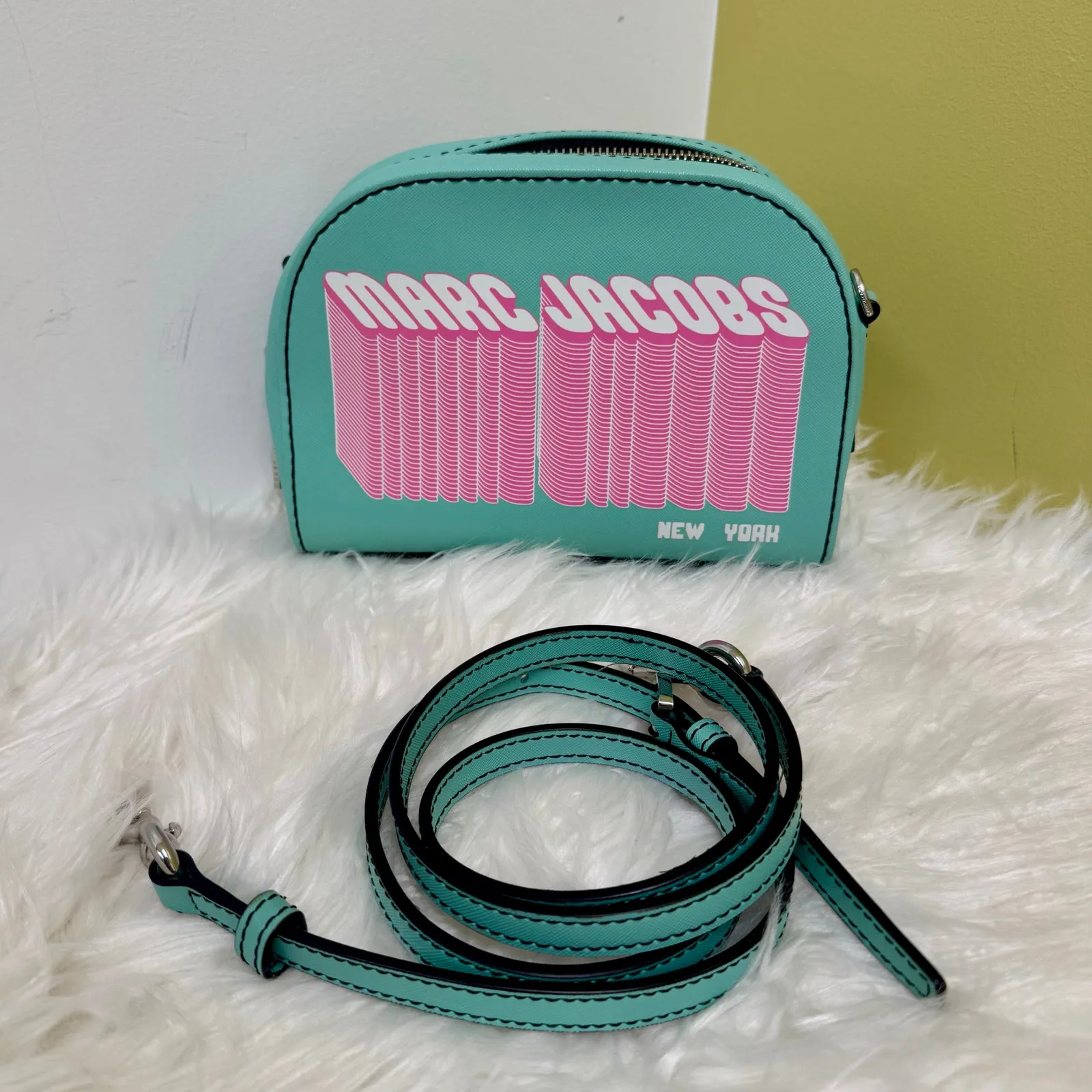 Marc Jacobs Playback Layers Logo Crossbody Purse Teal Pink 80s 90s Retro Barbie - Image 7