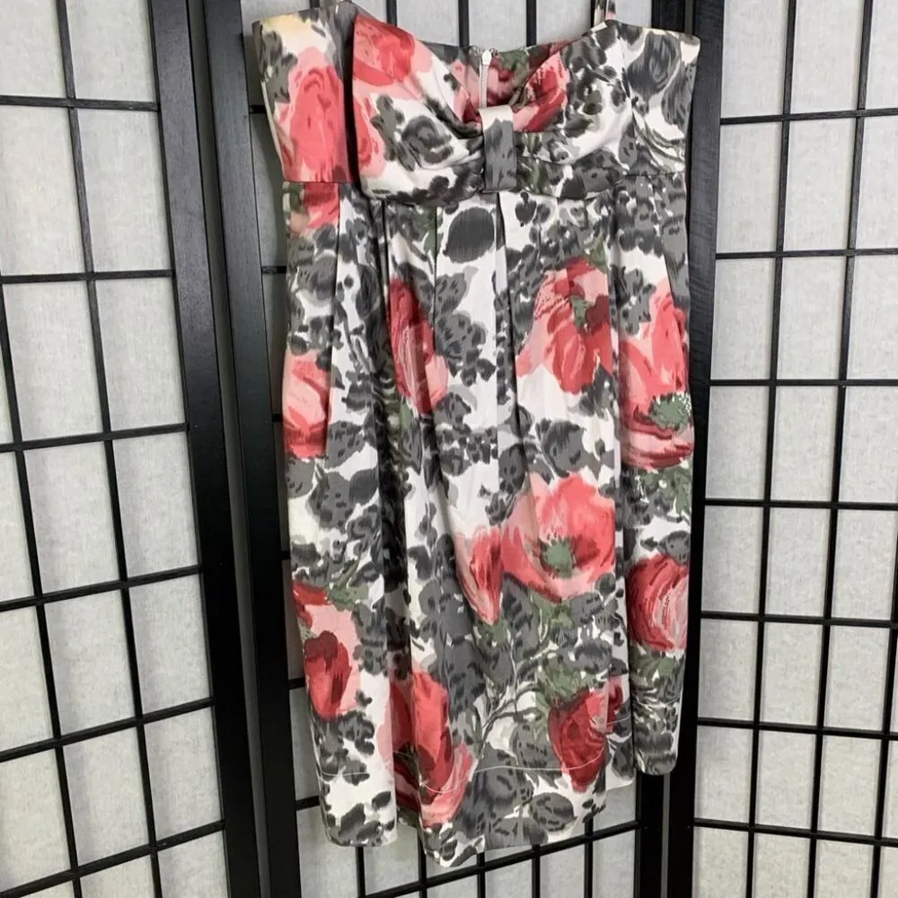 Maggy London Bow Floral Dress Grey Medium 8 - Image 3