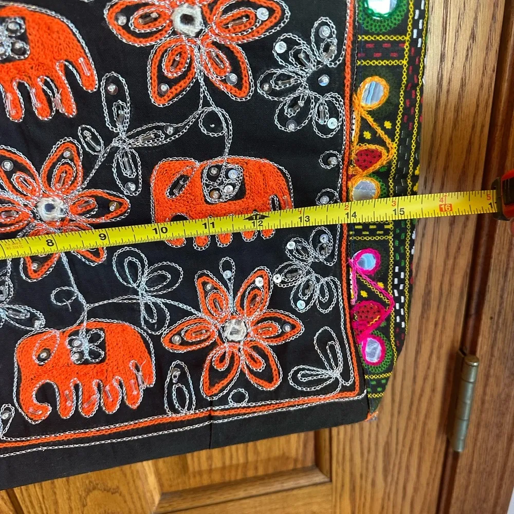 Sacred Threads India Handmade Embroidered Purse Boho Large Shoulder Bag Elephant - Image 6