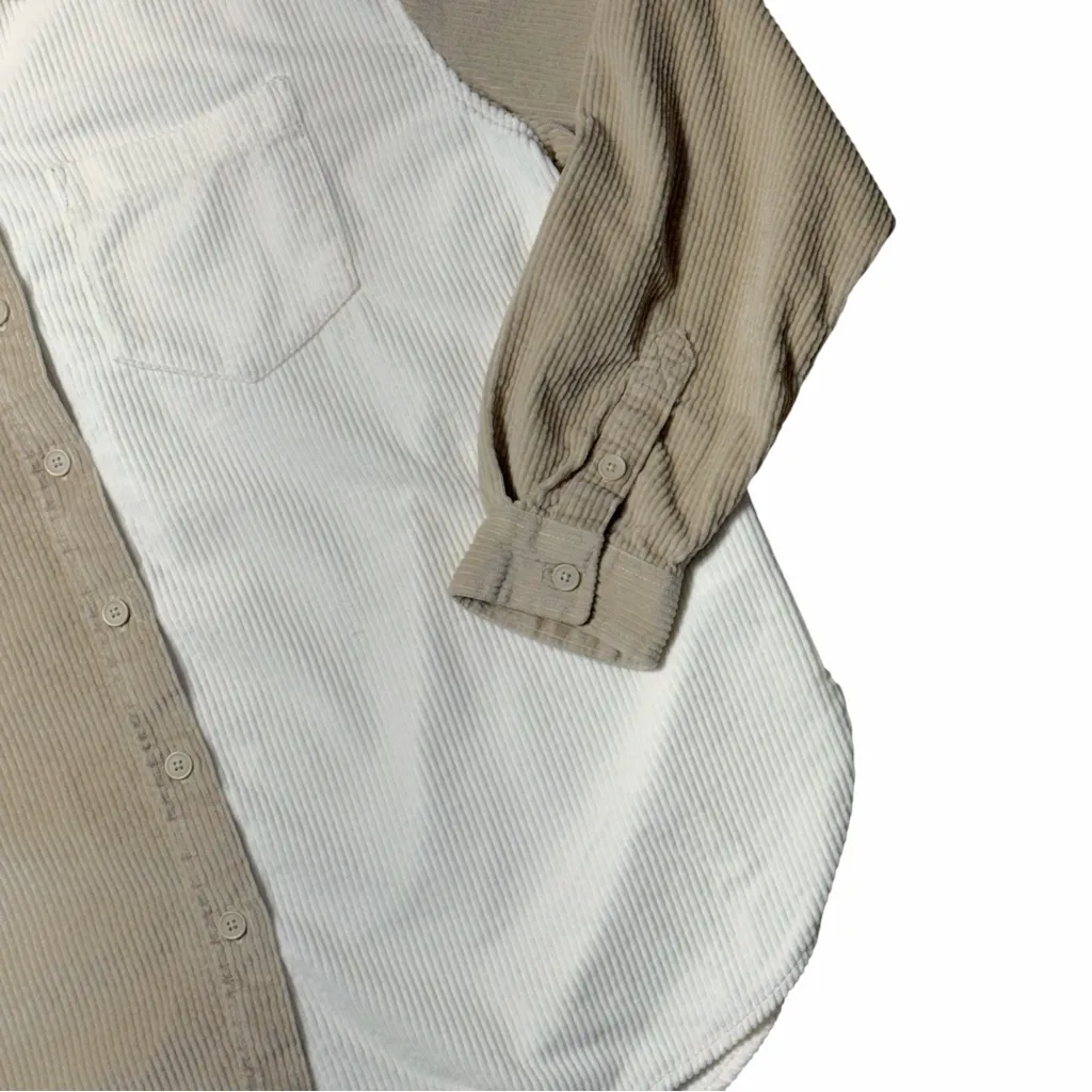 American Eagle Colorblock Corduroy Button Up Shirt Cream and Tan Womens M - Image 3