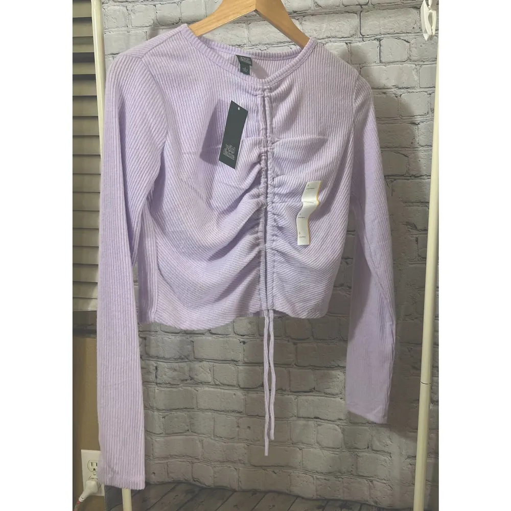 Long Sleeve Lace-Up Cozy Knit Blouse Purple Women's Small NWT - Image 6