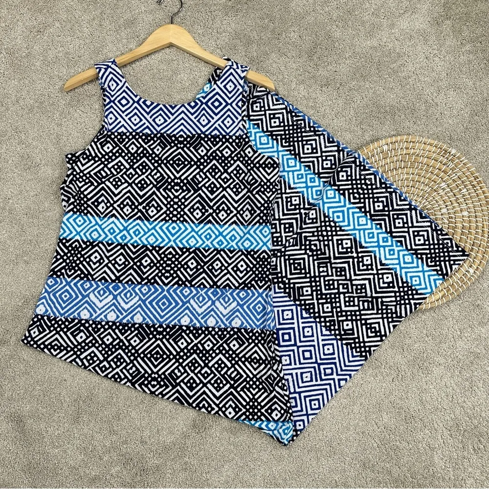 Tommy Bahama Womens Mayan Maze Maxi Dress Sleeveless Resortwear Geometric Blue L - Image 3