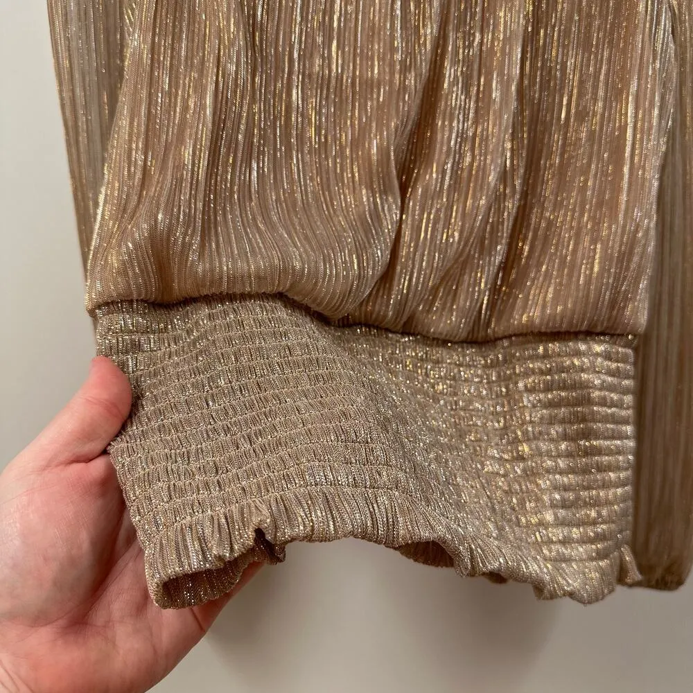 Joie Shimmer Holiday Blouse in Beige Size Medium - Image 4