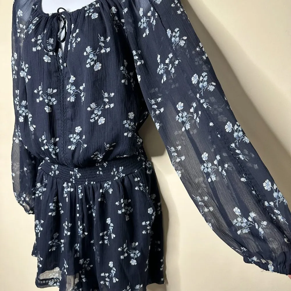 Abercrombie & Fitch Blue Long Sleeve Floral Romper Women's Medium - Image 2