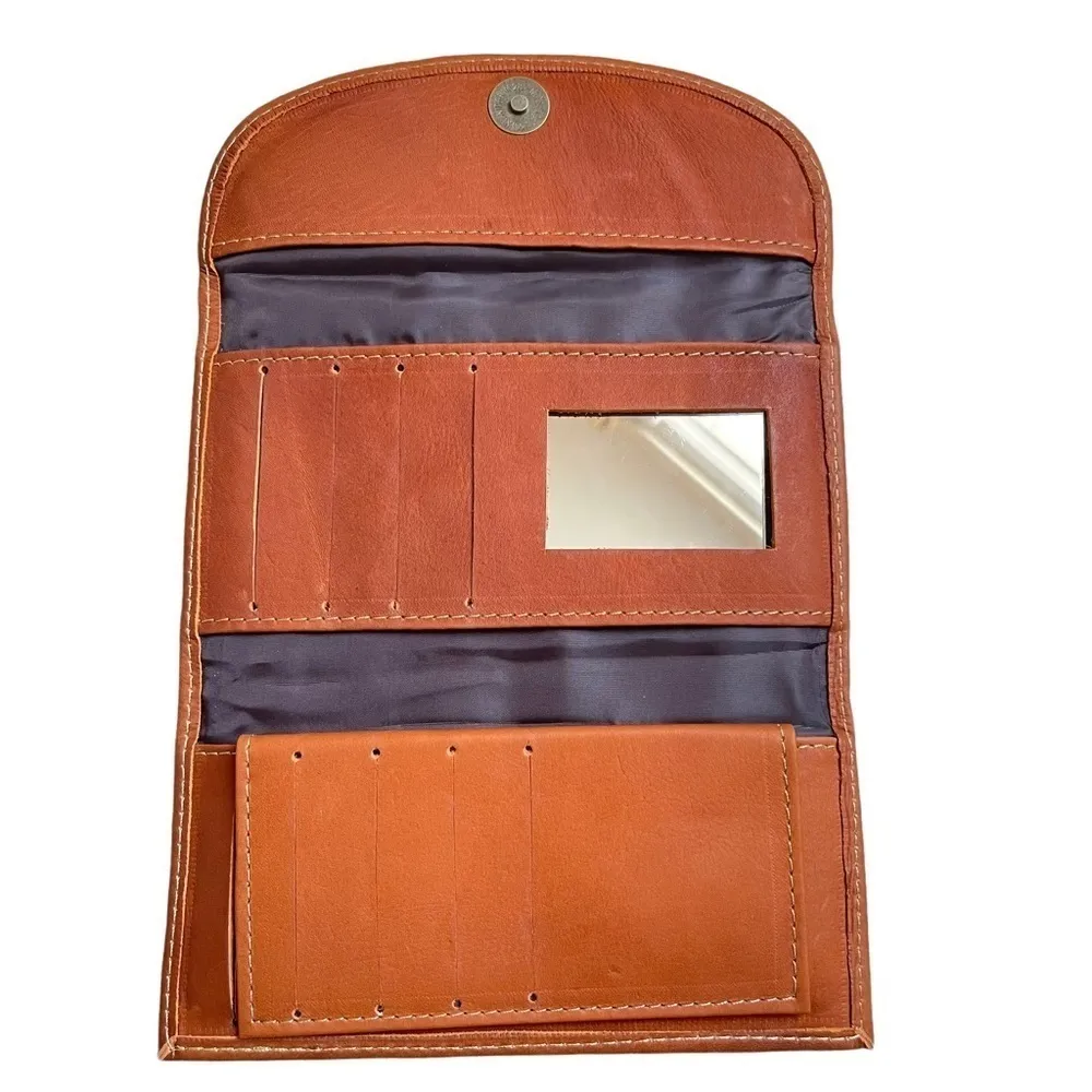 Handmade Handcrafted Boho Colorful Floral Embroidered Brown Leather Wallet - Image 5