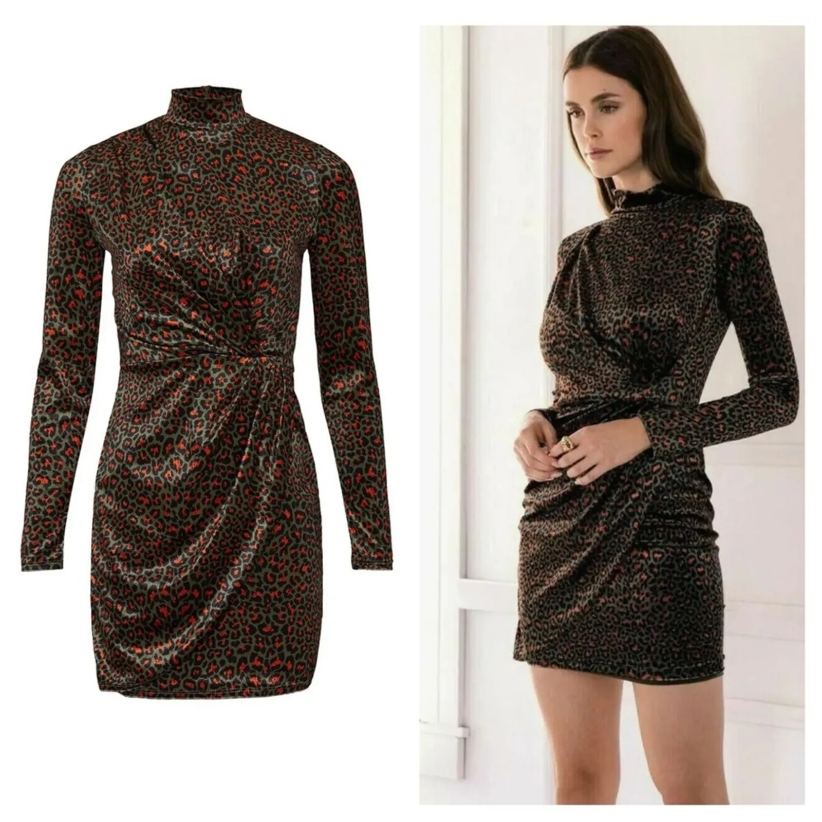 Black Halo Briar Green Animal Print Crushed Velvet Mini Dress Size 6 Holiday - Image 3