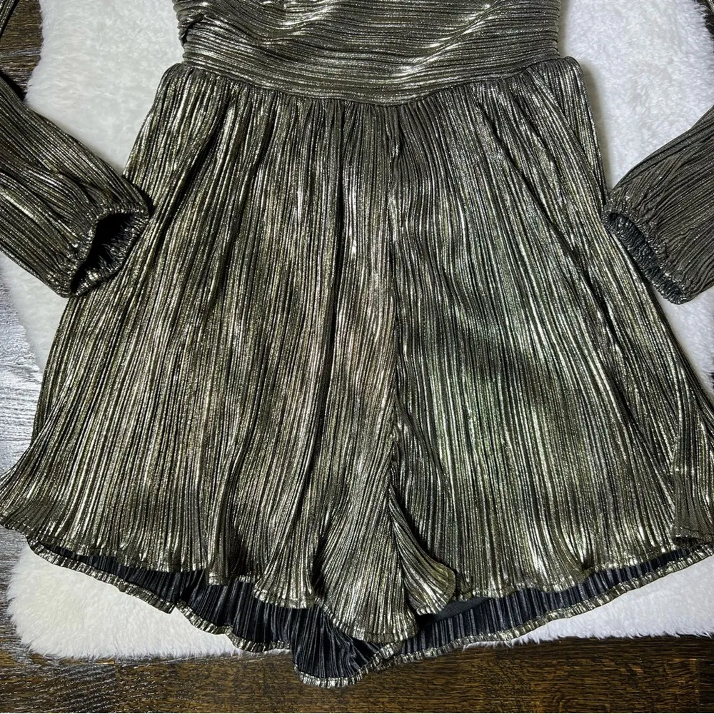 Lulu’s Plisse and Thank You Gold Pleated Long Sleeve Backless Romper - Image 6