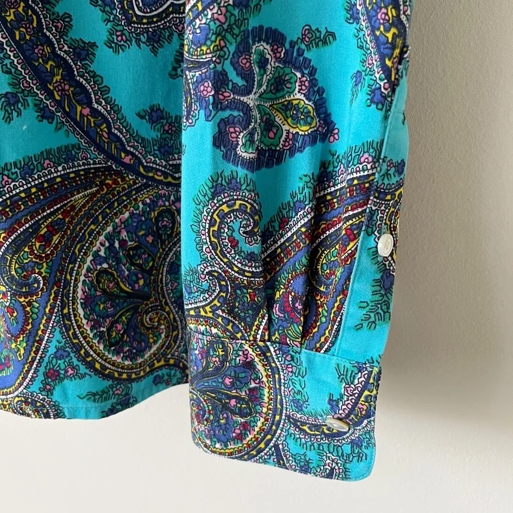 TALBOTS Blue Paisley Button Down Collared Cotton Shirt Womens Small - Image 7
