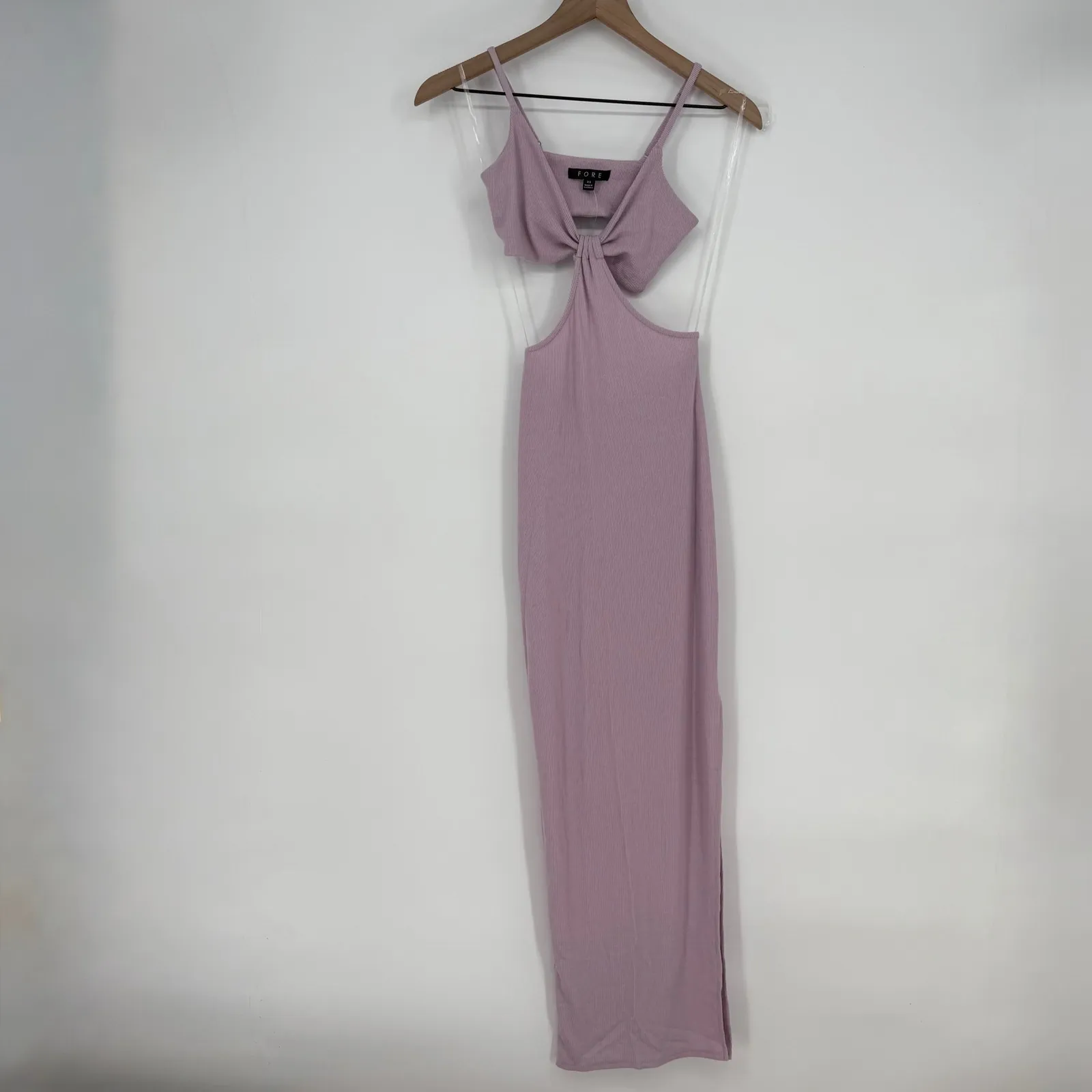 FORE Lilac Cutout Midi Dress, Ribbed Bodycon Dress, Sleeveless XS‎ Purple - Image 2