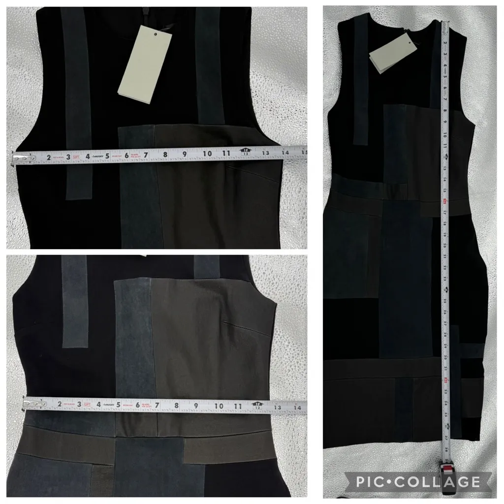 A.L.C. Leather Suede Patchwork Sheath Dress Black Navy Blue Women’s Size 4 NEW - Image 10