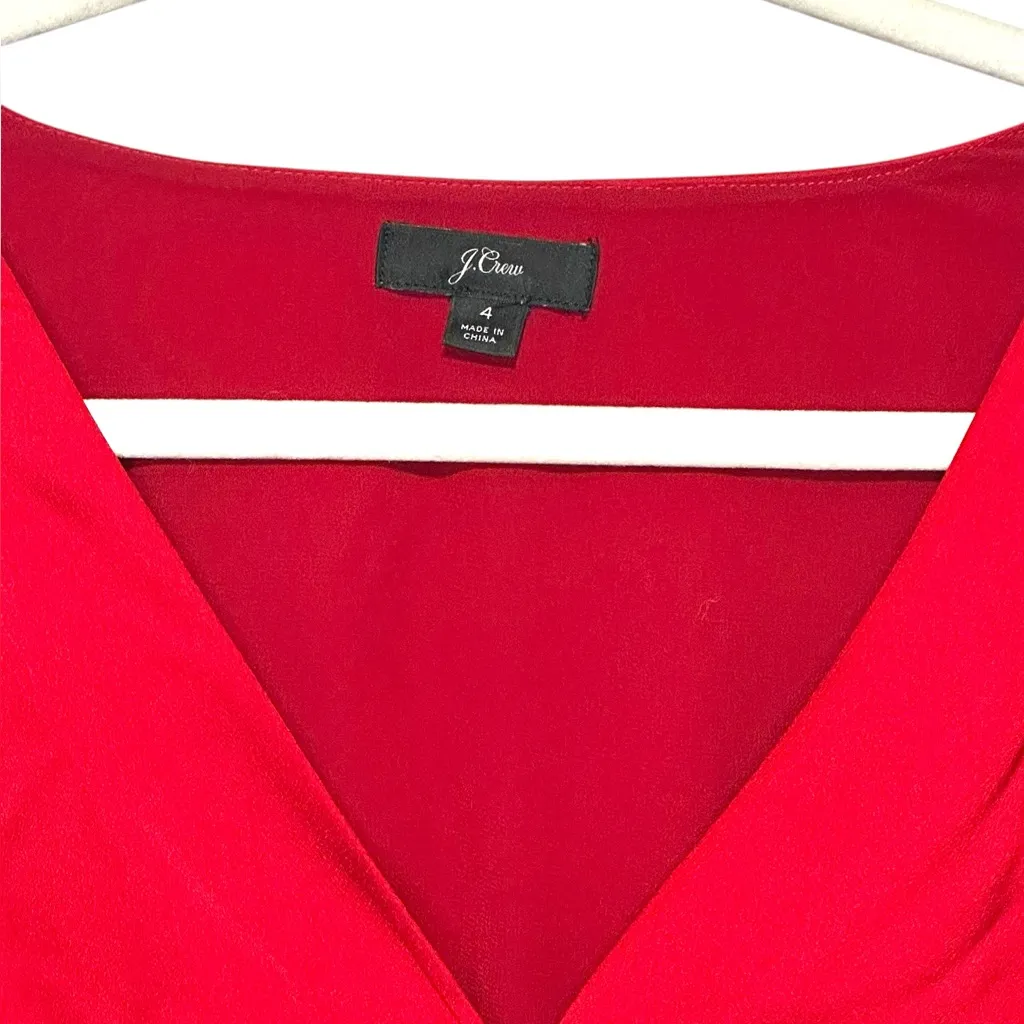 J. crew Deep V-neck button-front top‎ in satin-backed crepe 4 red - Image 6