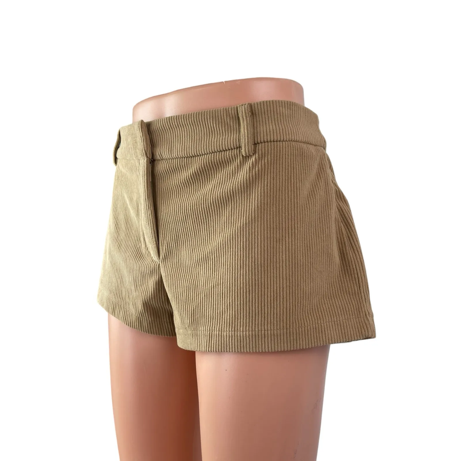 NEW Edikted Women's Brown Corduroy High Waisted Slim Fit Chino Hot Mom Shorts M - Image 3