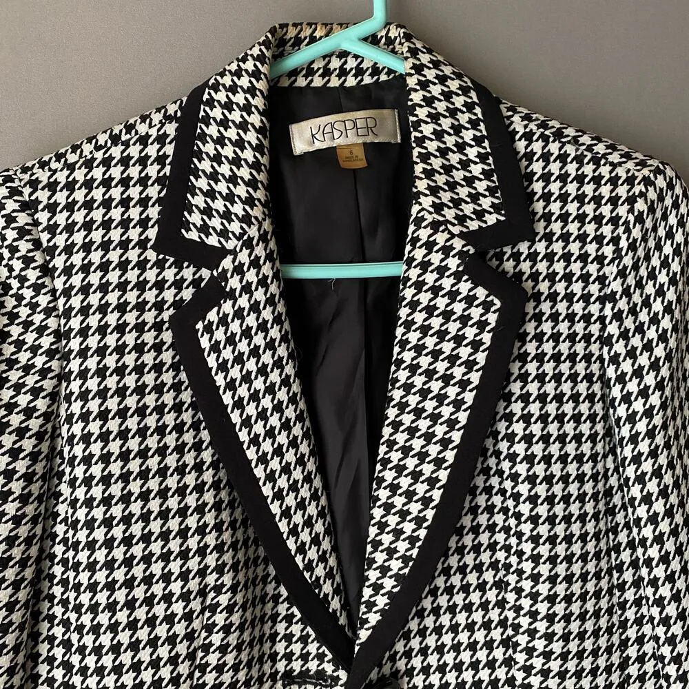 Kasper sz 6 black‎ white houndstooth work career Vintage blazer jacket - Image 8