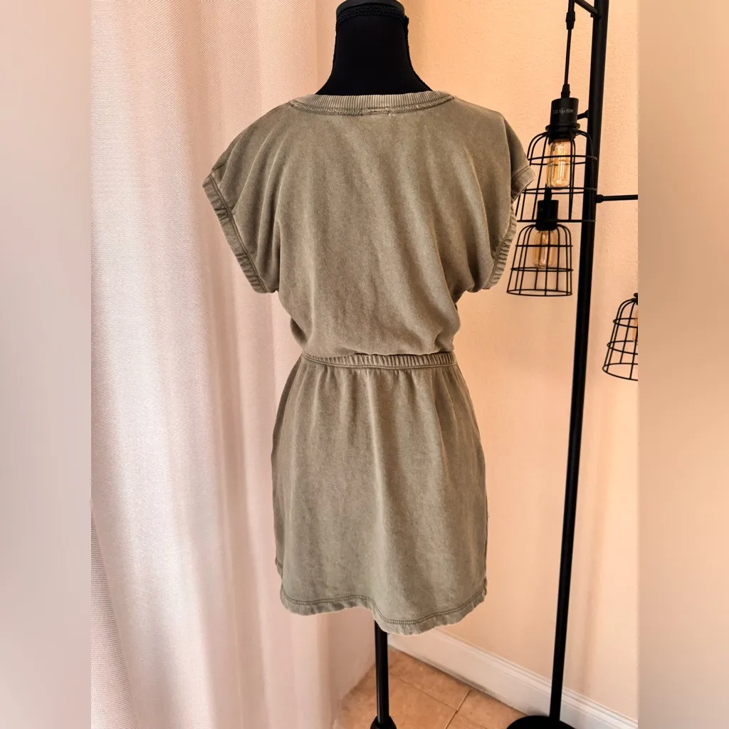AERIE OFFLINE Casual Olive Green Weekend Fleece Cut Out Dress XS - Image 5
