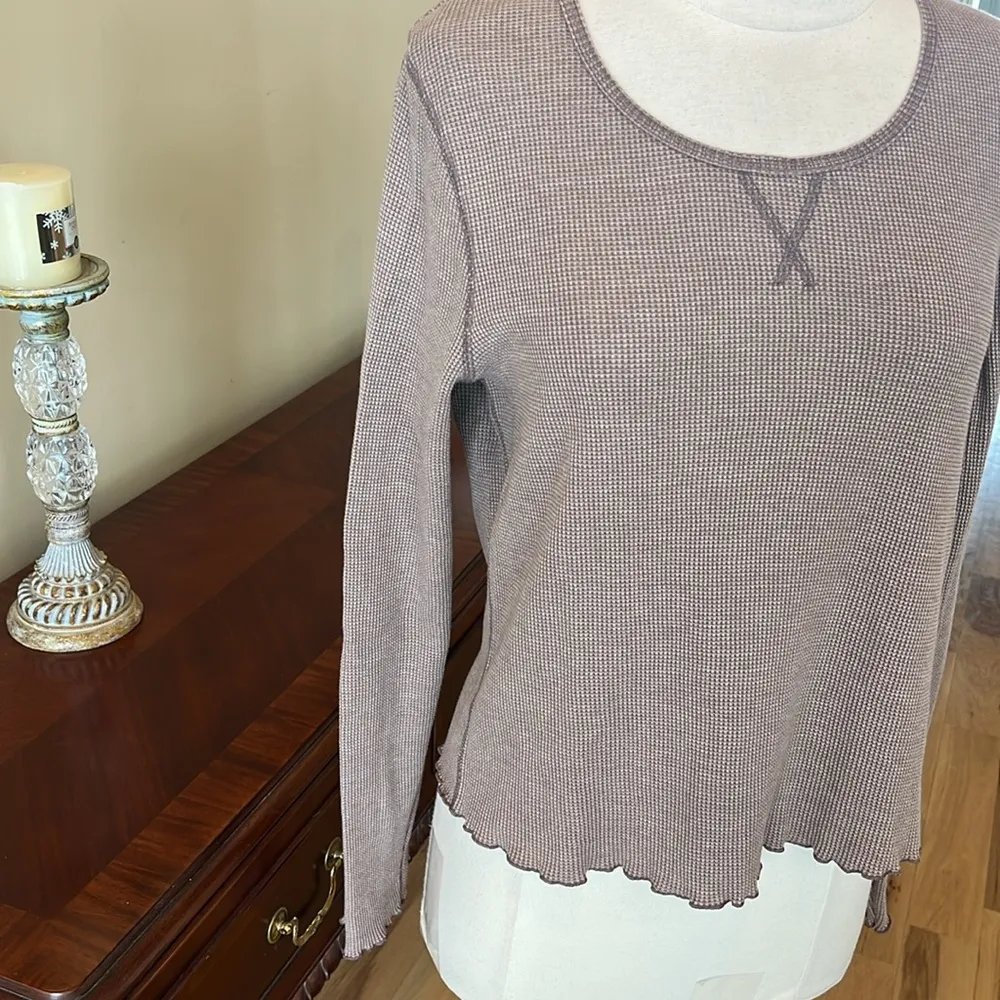 Waffle Shirt Comfy Brown Lettuce Trim - Image 11