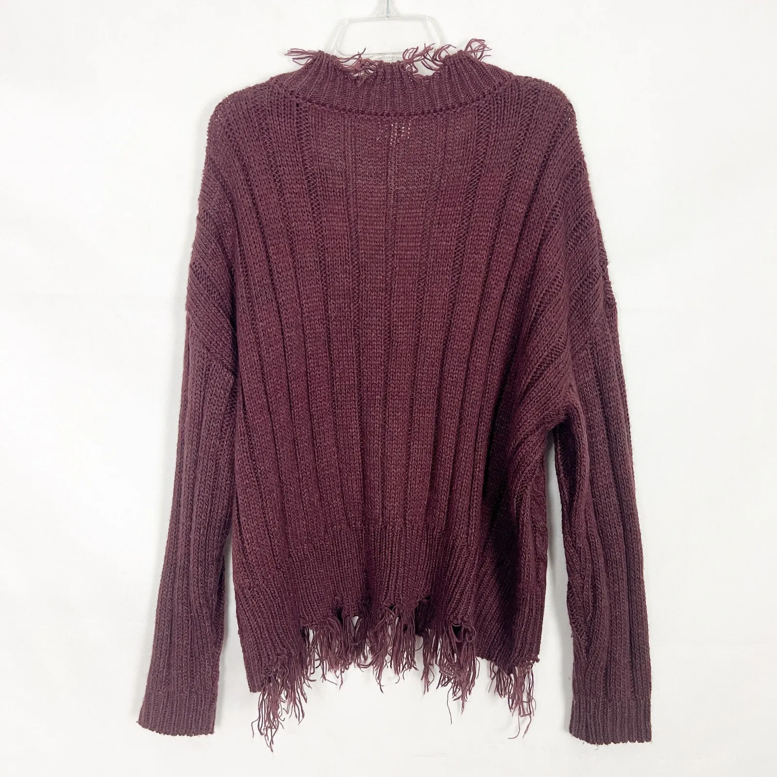 BKE Cable Knit Distressed Burgundy Oversized Sweater Size XS - Image 6