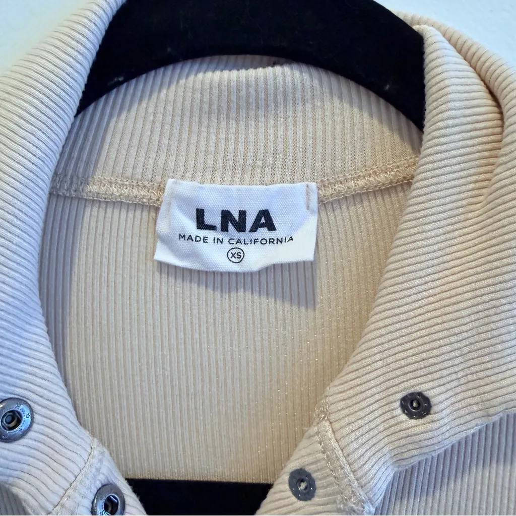 LNA Kylee Snap Cream Collared Long Sleeve Form Fitting Ribbed Button-Up Size XS - Image 3