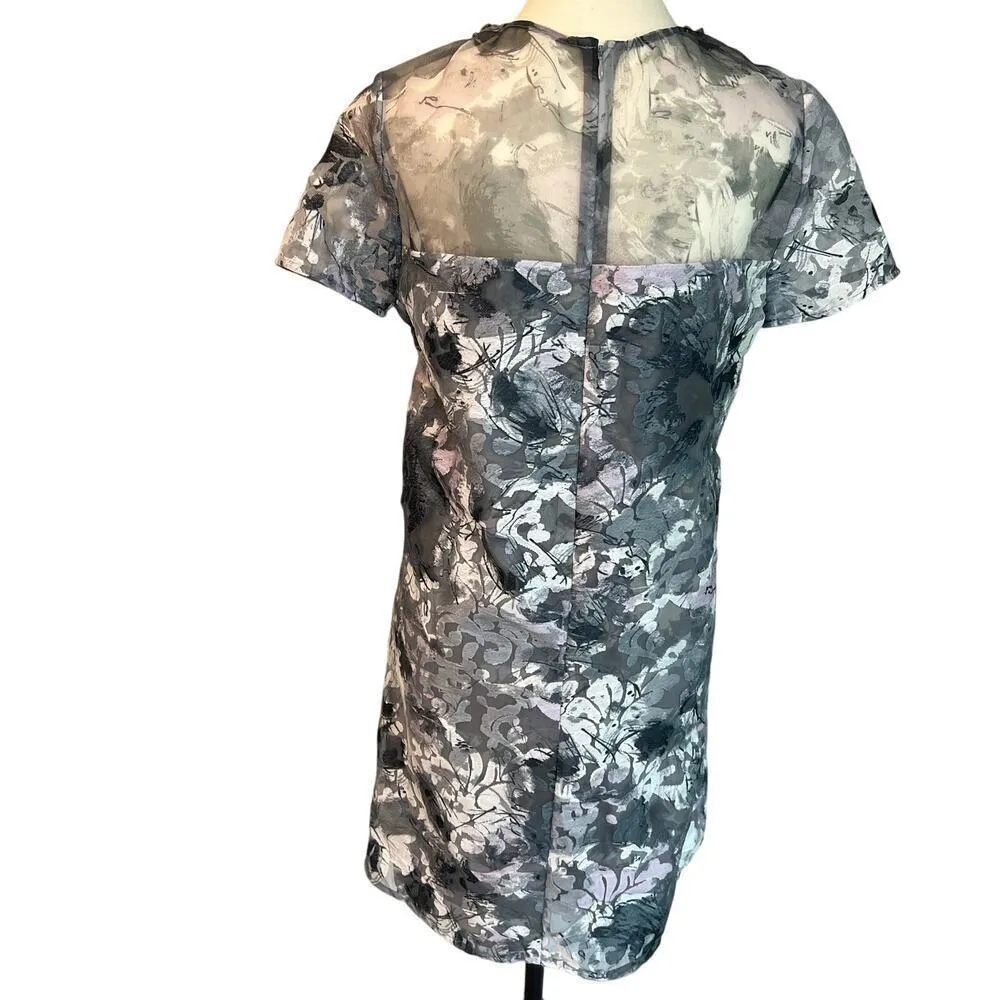 Belle Badgley Mischka Kristin Black Gray Shift Dress Polished Stone Neck Size 4 - Image 5