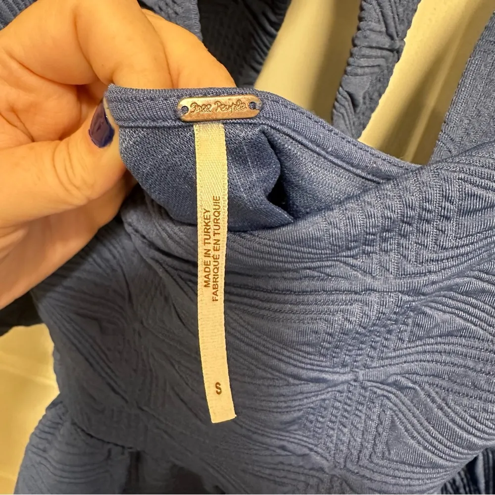 Free People cut out back mini dress blue back tie puff sleeve babydoll dress - Image 5