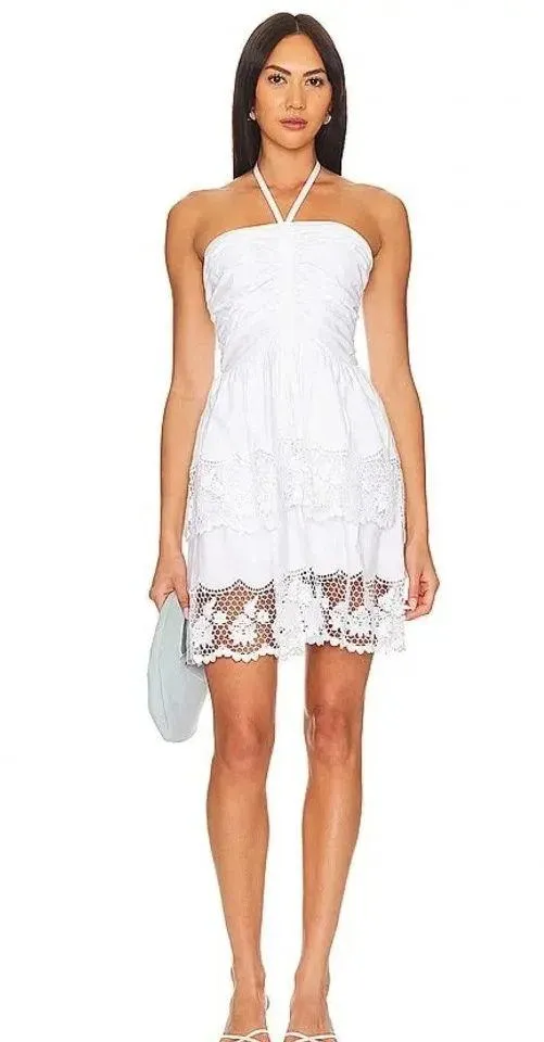 Steve Madden White Halter Neck Mini Dress with Lace Details Womens Size Medium - Image 3