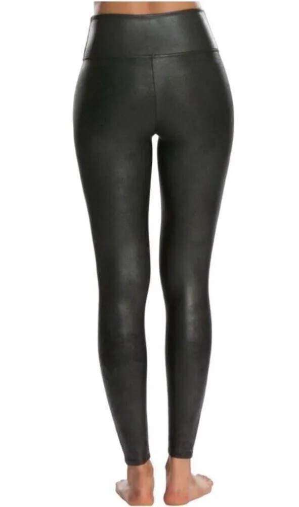 SPANX Faux Leather Leggings XL Black Wide Waist Tummy Shaping Sporty Feminine - Image 5