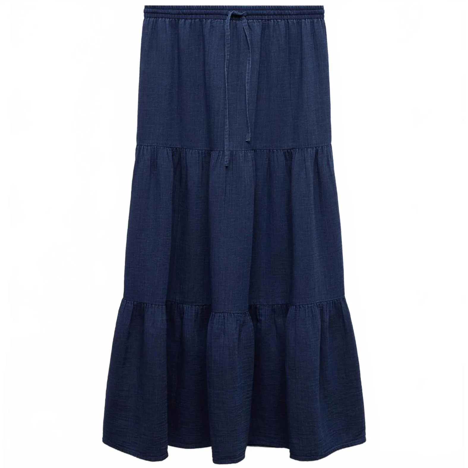 Mango Long Cotton Flared Skirt Night Blue NWT Large - Image 2